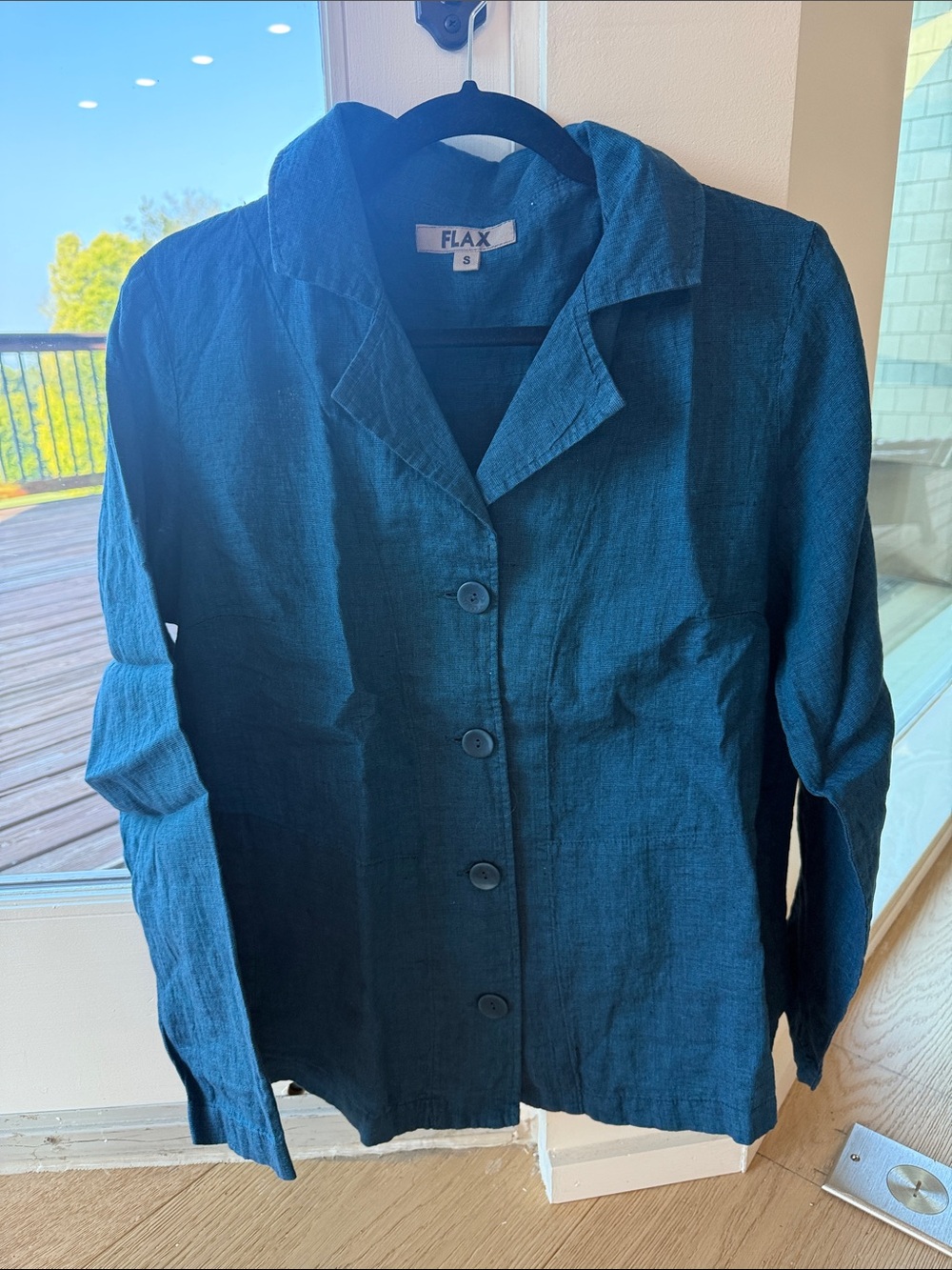NWOT FLAX Women's Teal Button-Front Linen Shirt Jacket